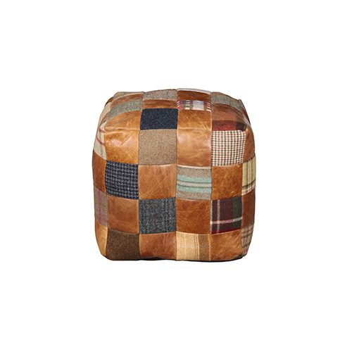 Patchwork Footstool - Leather/Fabric Mix