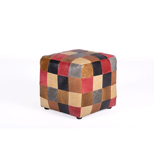 Patchwork Footstool - Leather Mix