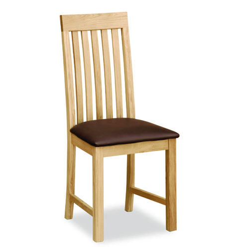 Stockton Vertical Slatted Chair with Brown PU Seat