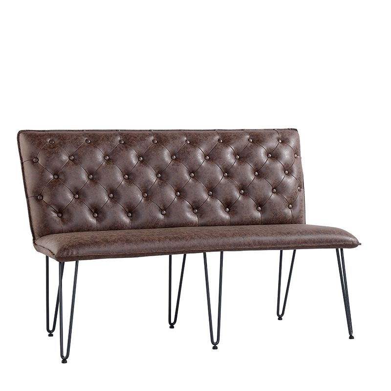 1.4m Studded Back Bench with Hairpin Legs (Brown)