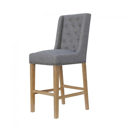Button Back Stool with Studs (Light Grey)