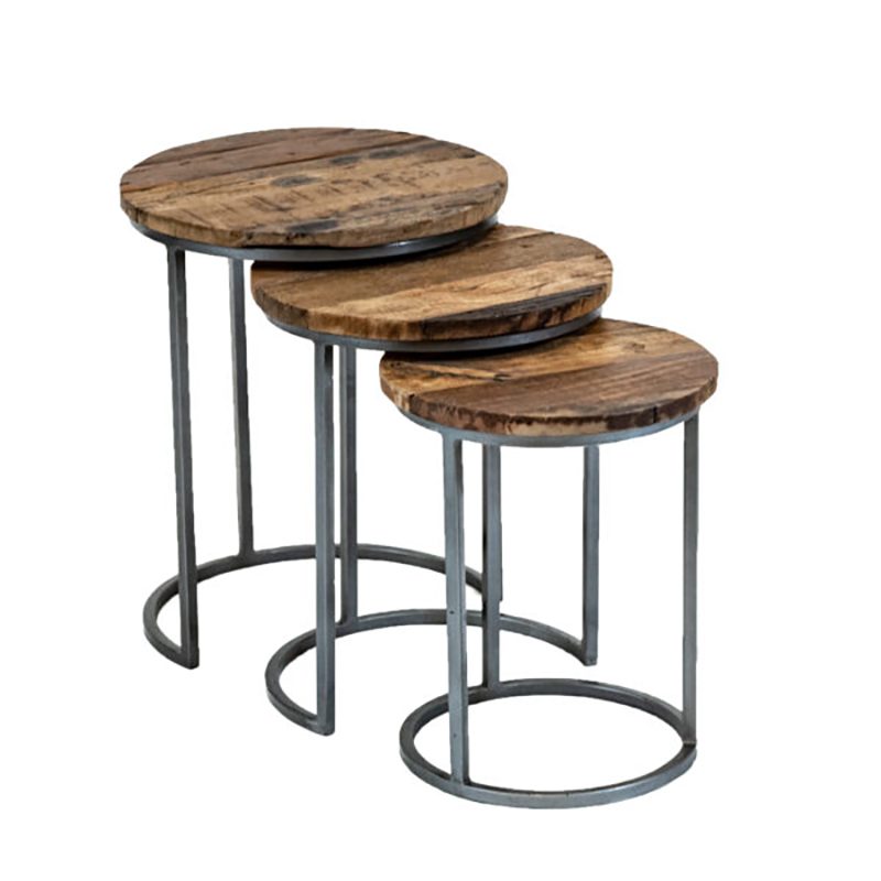 Iron Wood Round Nest Of Tables