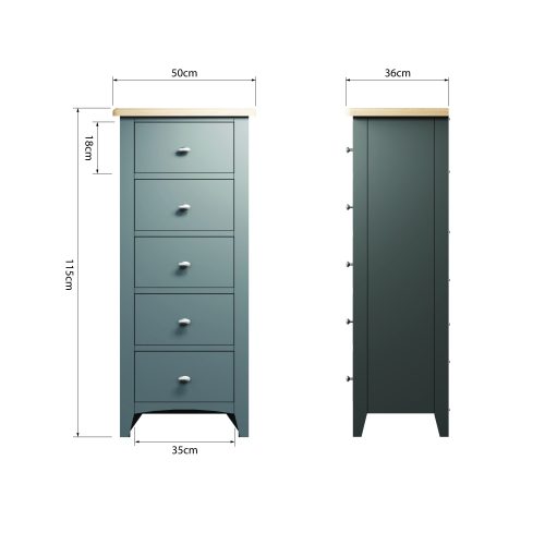 Gala 5 Drawer Narrow Chest (Grey Painted)