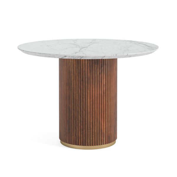 Round marble top dark dining table
